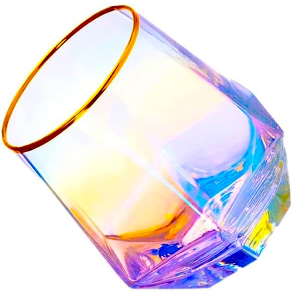 *lNWT 10oz iridescent tilted whiskey glass - Picture 1 of 8